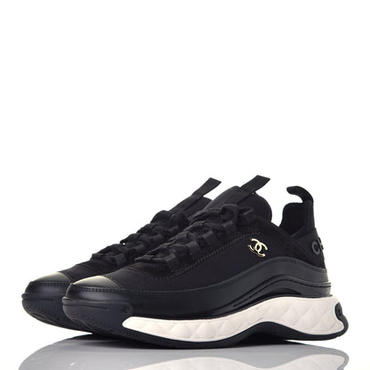 Chanel Velvet Calfskin Mixed Fibers CC Sneakers 38 Black 3 of 9