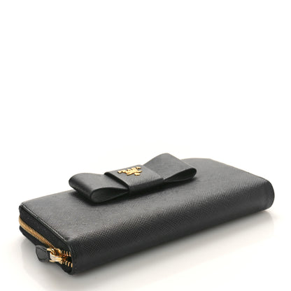 Prada Saffiano Fiocco Bow Zip Around Wallet Black 4 of 10
