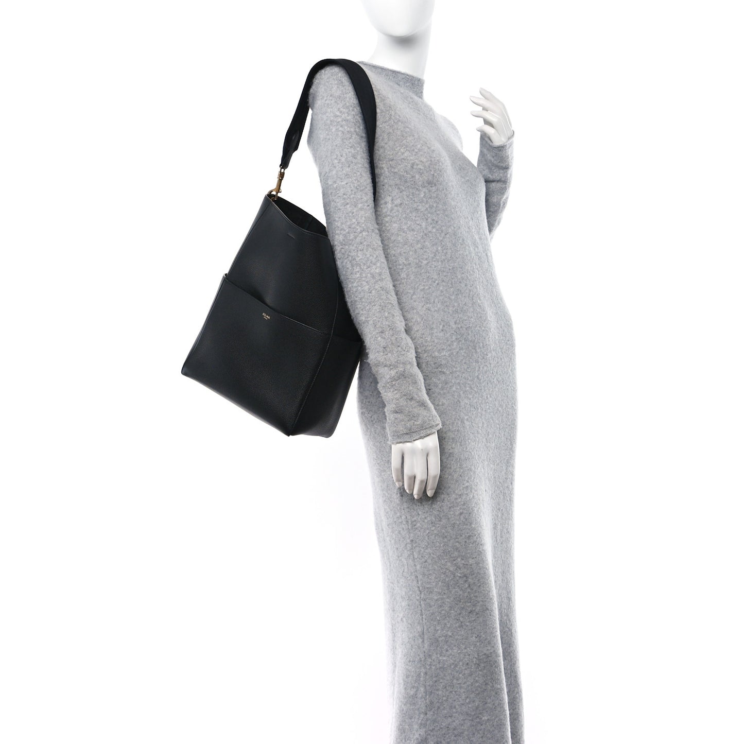 Soft Grained Calfskin Sangle Bucket Bag Black