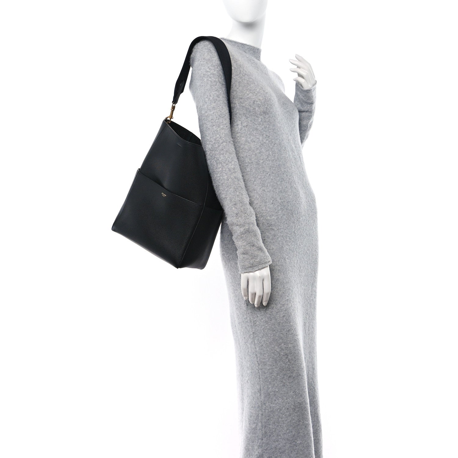 Celine Soft Grained Calfskin Sangle Bucket Bag Black 2 of 10