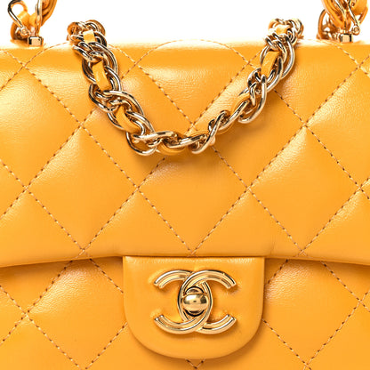 Chanel Shiny Lambskin Quilted Golden Links Top Handle Flap Yellow 8 of 10