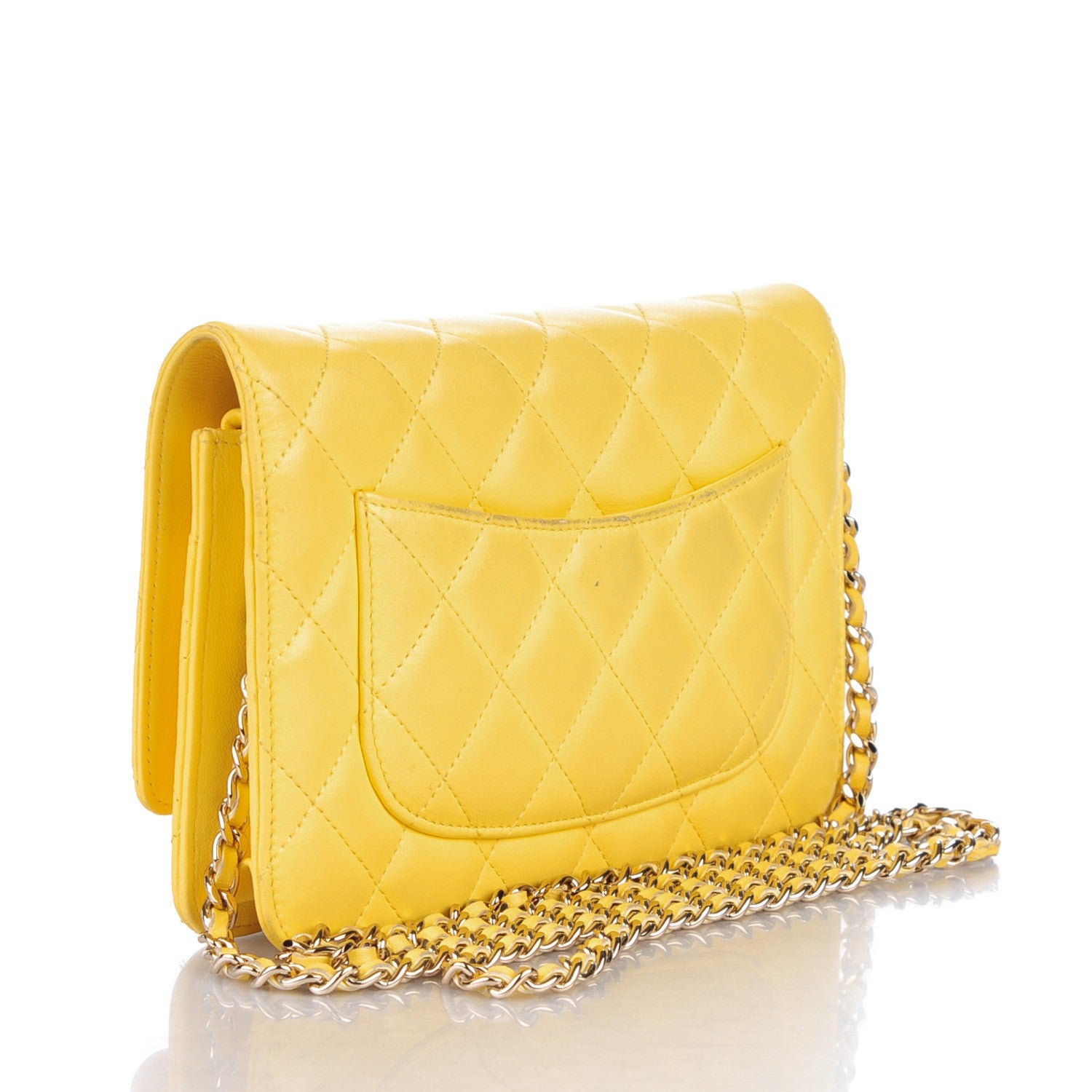 Chanel Lambskin Quilted Wallet on Chain WOC Yellow 3 of 9