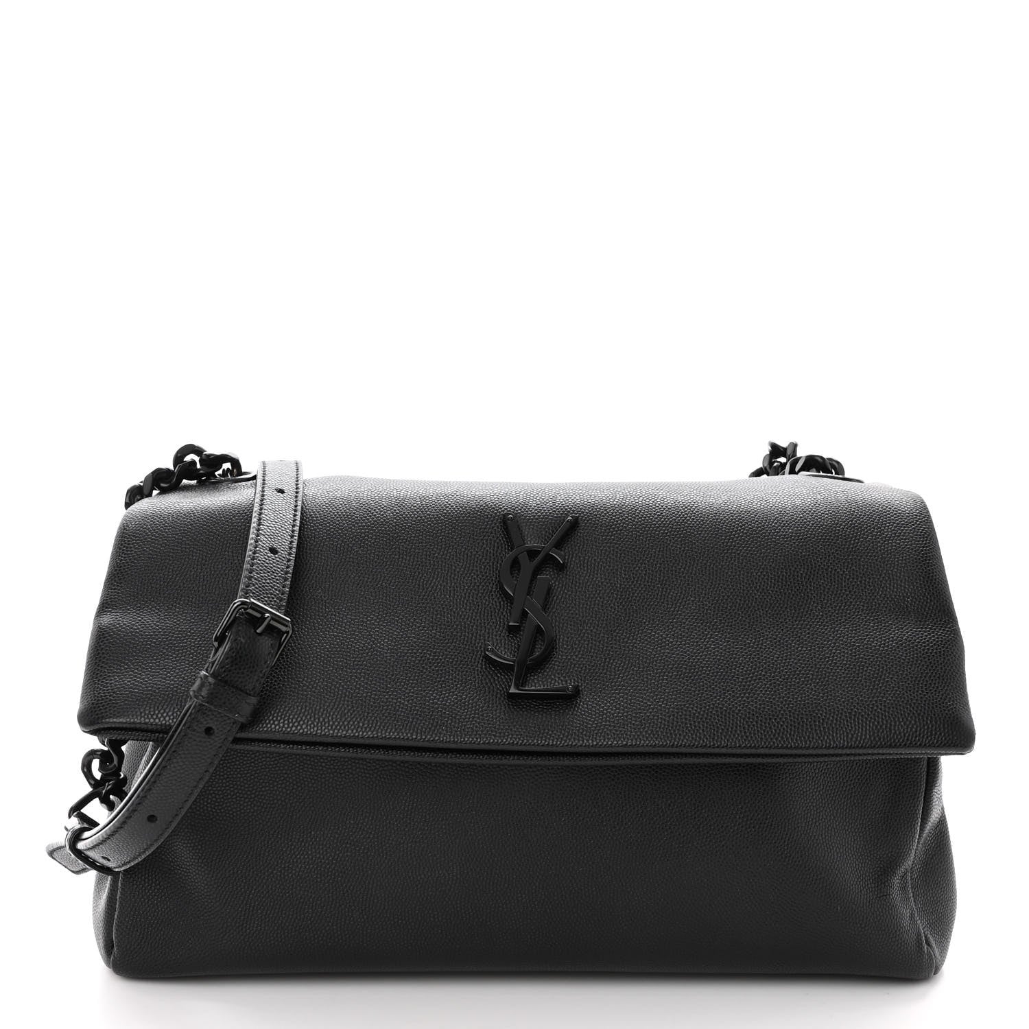 Saint Laurent Grain De Poudre Medium West Hollywood Monogram Fold-Over Black 1 of 9