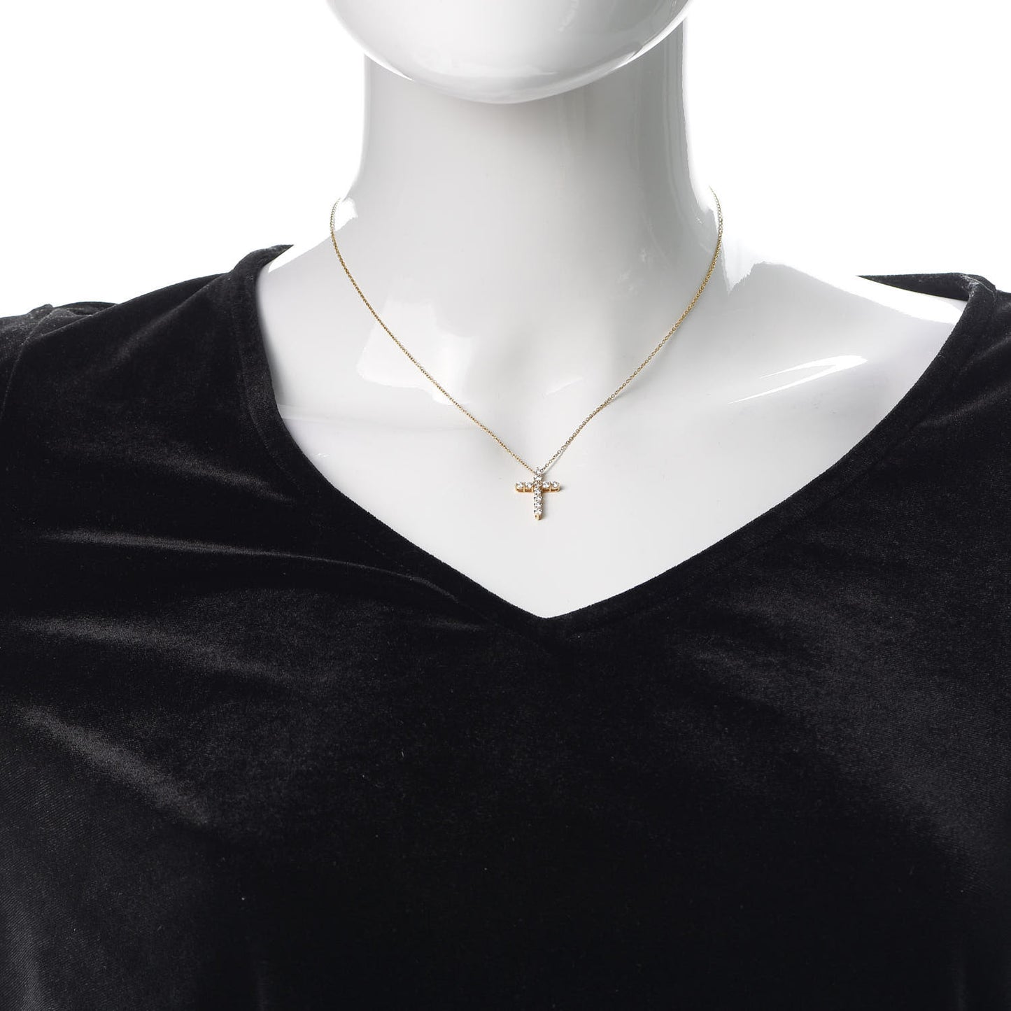 18K Yellow Gold Diamond Small Cross Pendant Necklace