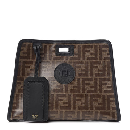 Fendi Glazed Fabric Vitello Century FF 1974 Stamp Patch Mini Peekaboo Defender Cover Mogano Panna Black 1 of 8