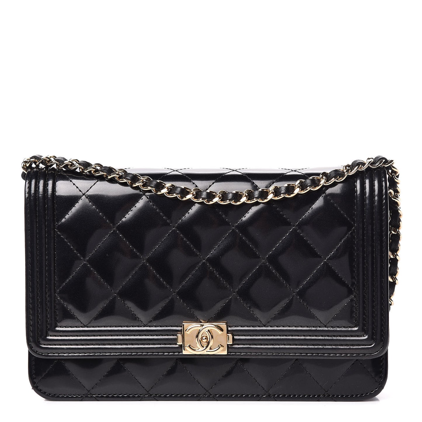 Glazed Calfskin Quilted Boy Wallet On Chain WOC Black
