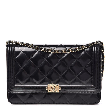 Chanel Glazed Calfskin Quilted Boy Wallet On Chain WOC Black 1 of 14