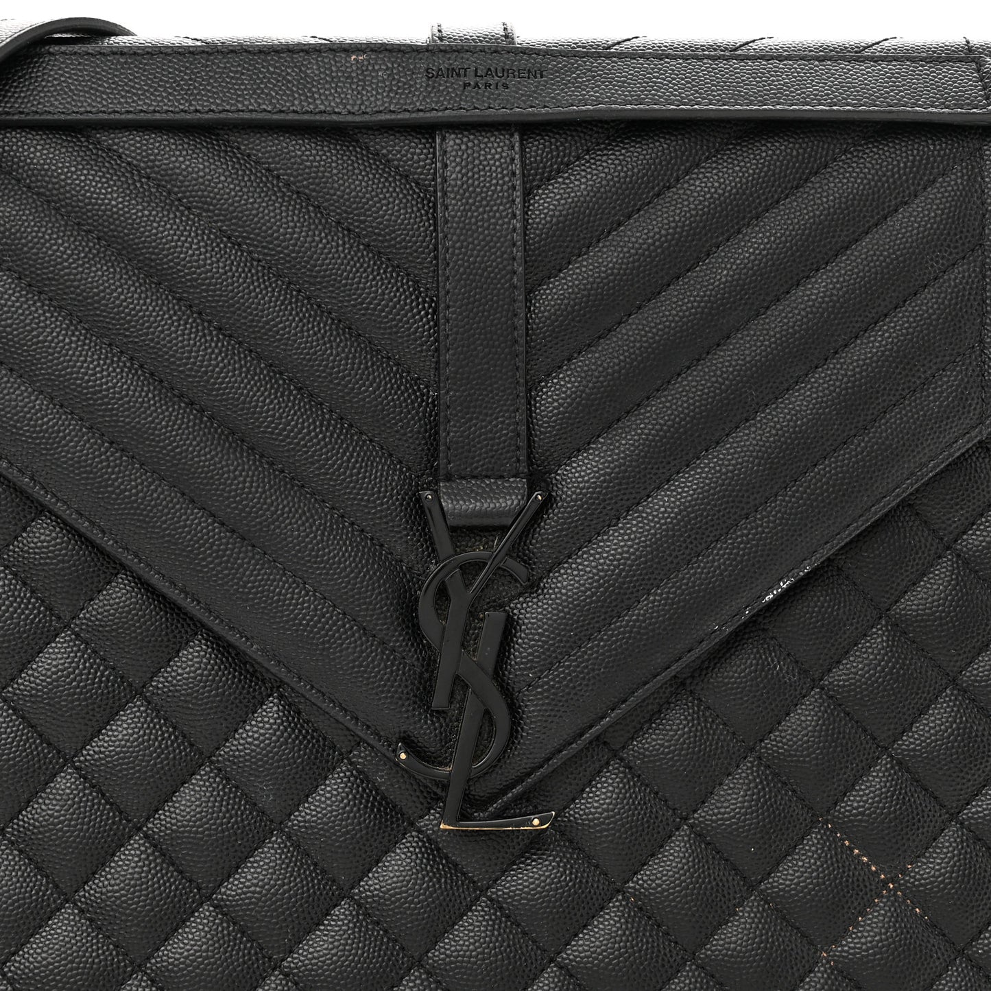 Grain De Poudre Textured Mixed Matelasse Large Triquilt Monogram Monochrome Satchel Black