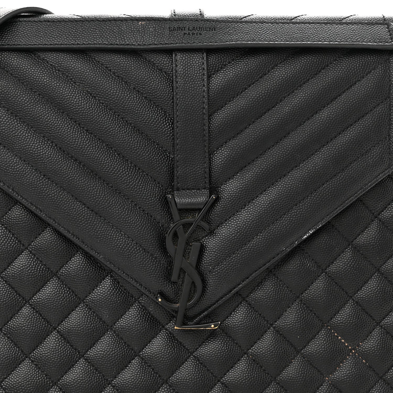 Saint Laurent Grain De Poudre Textured Mixed Matelasse Large Triquilt Monogram Monochrome Satchel Black 8 of 21