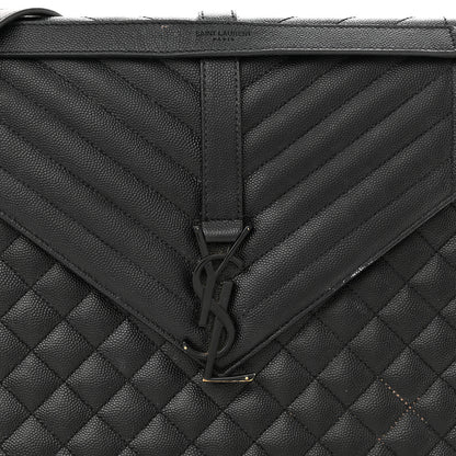 Saint Laurent Grain De Poudre Textured Mixed Matelasse Large Triquilt Monogram Monochrome Satchel Black 8 of 21