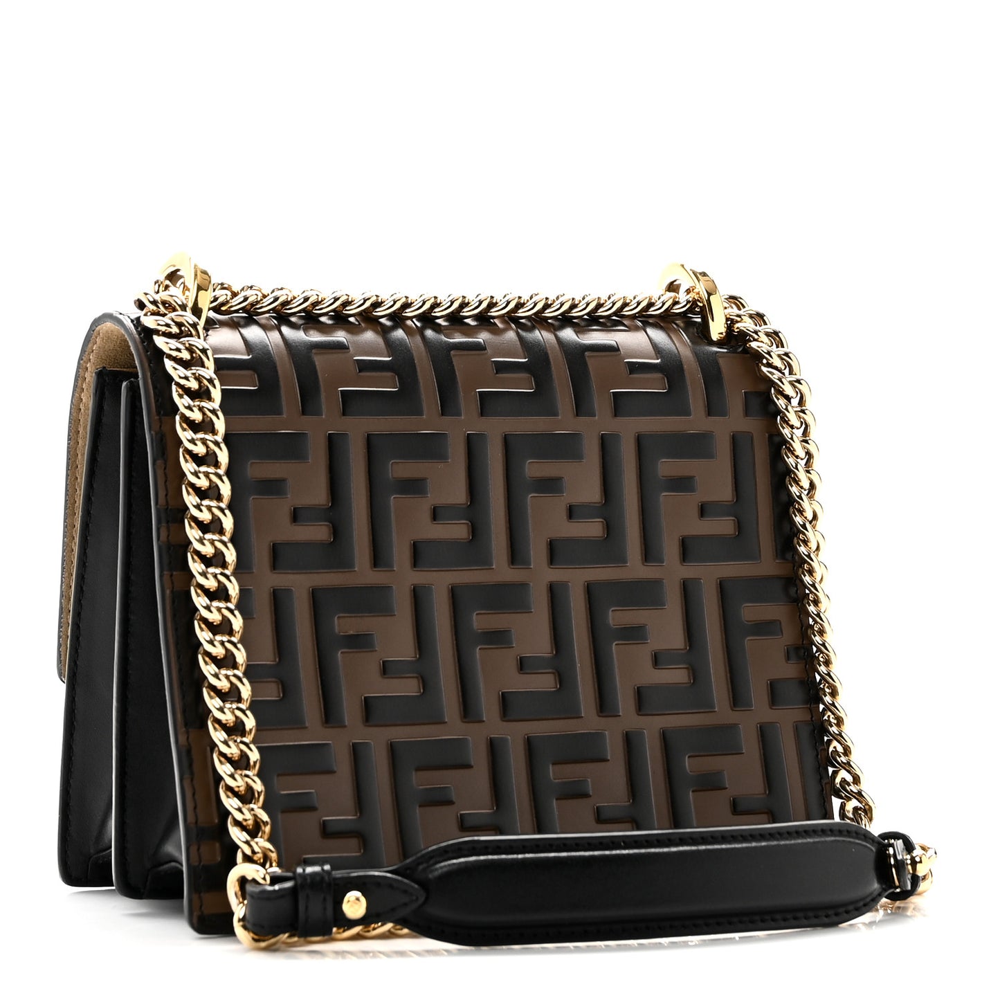Vitello Liberty Bi-Color FF 1974 Embossed Small Kan U Shoulder Bag Maya Black
