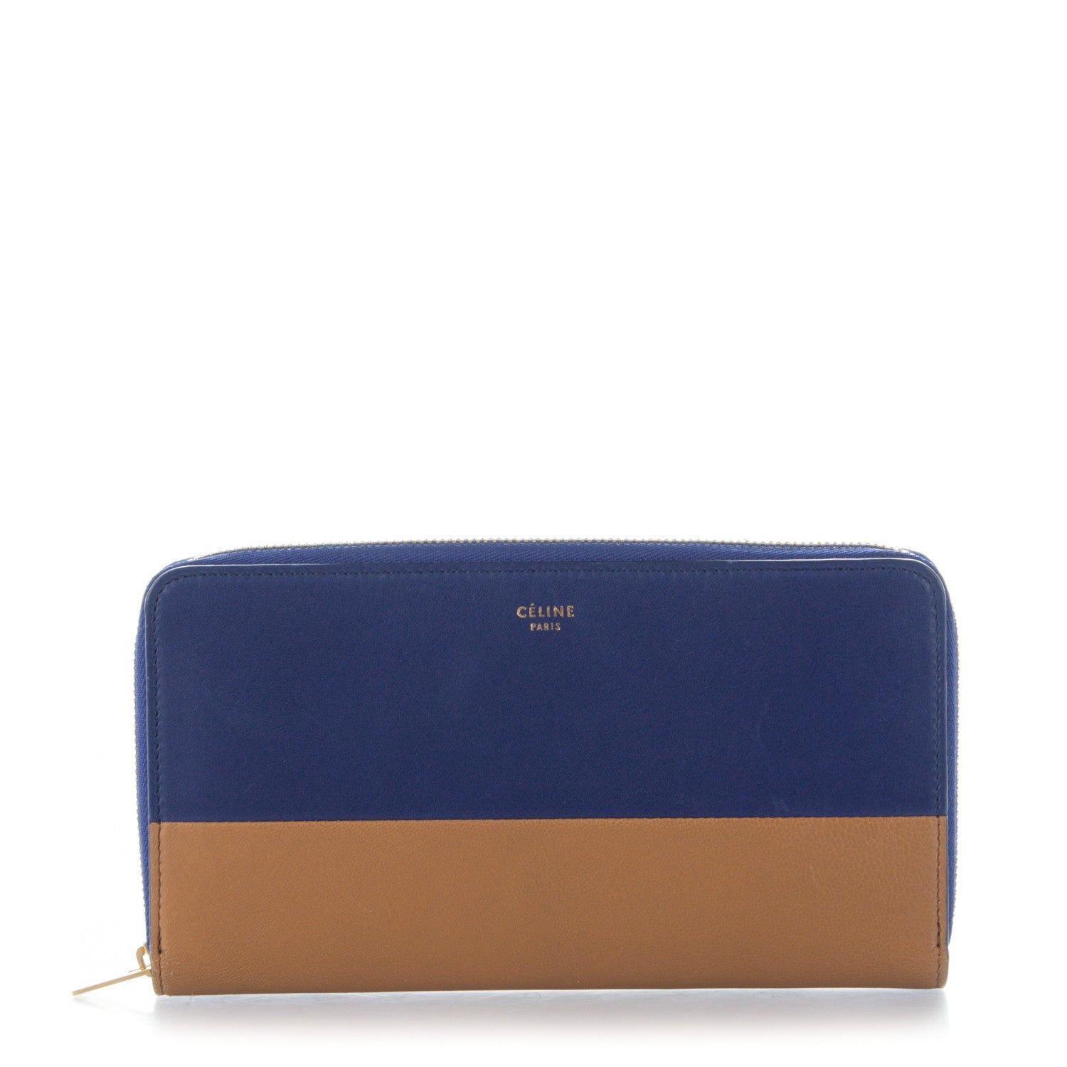 Celine Lambskin Large Zip Around Multifunction Wallet Indigo Tan 1 of 9