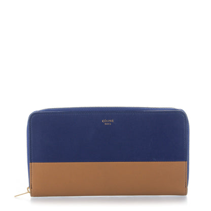 Celine Lambskin Large Zip Around Multifunction Wallet Indigo Tan 1 of 9