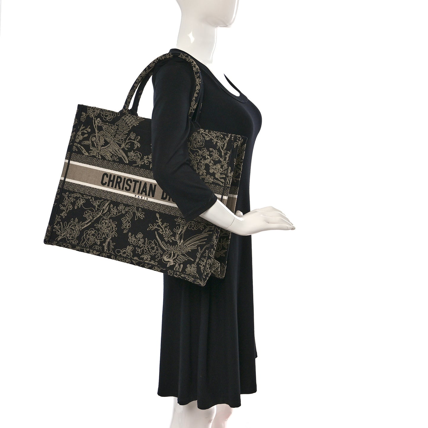 Canvas Embroidered Large Ornamental Cornely Book Tote Black Beige