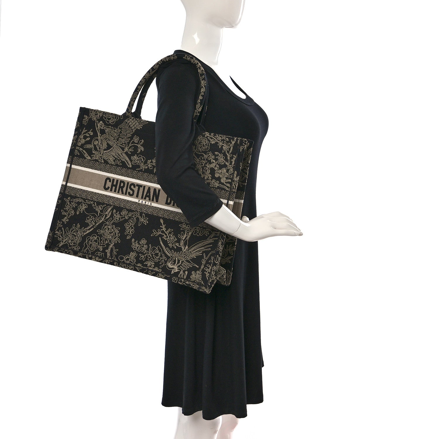 Christian Dior Canvas Embroidered Large Ornamental Cornely Book Tote Black Beige 2 of 10