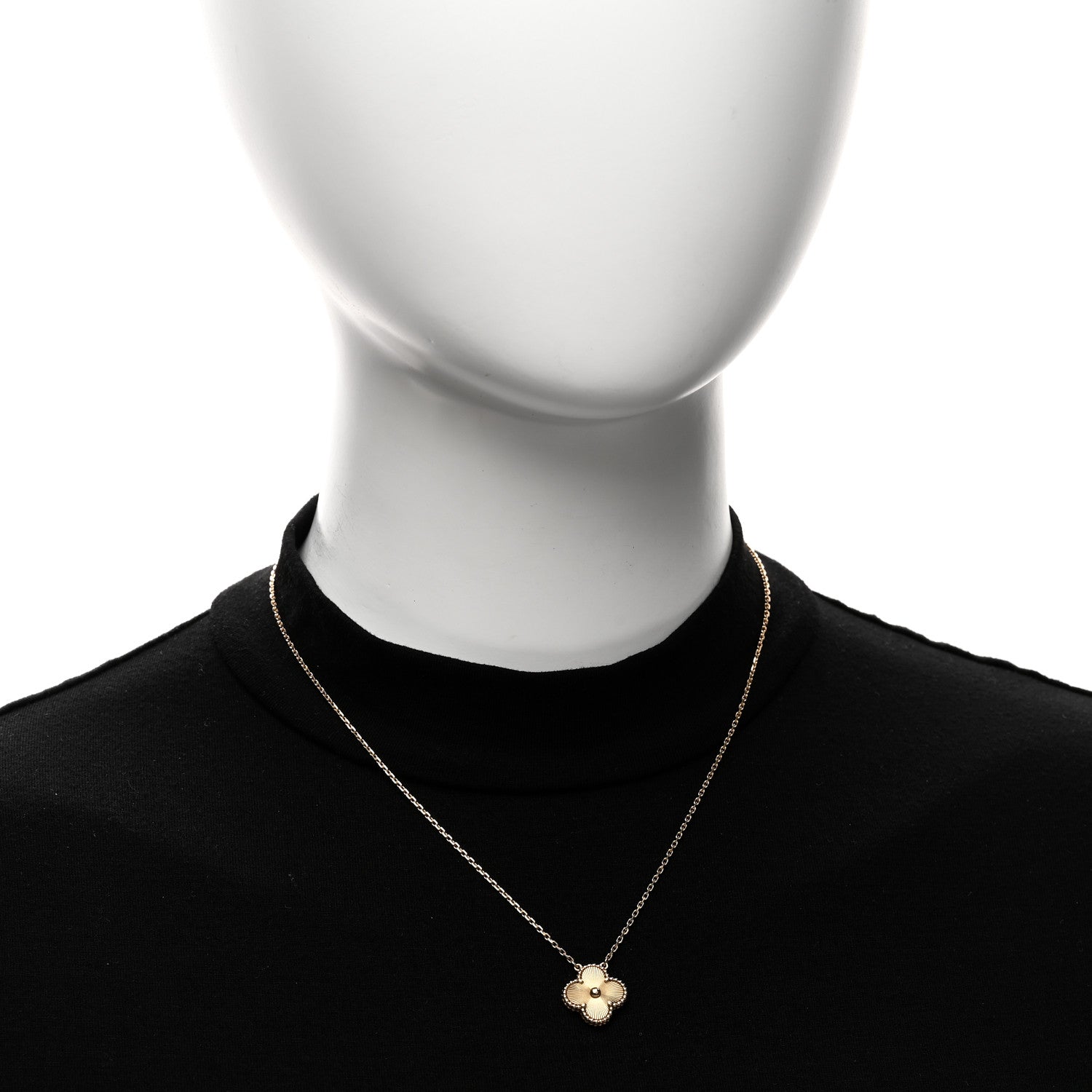 Van Cleef & Arpels 18K Yellow Gold Guilloché Vintage Alhambra Pendant Necklace 2 of 6
