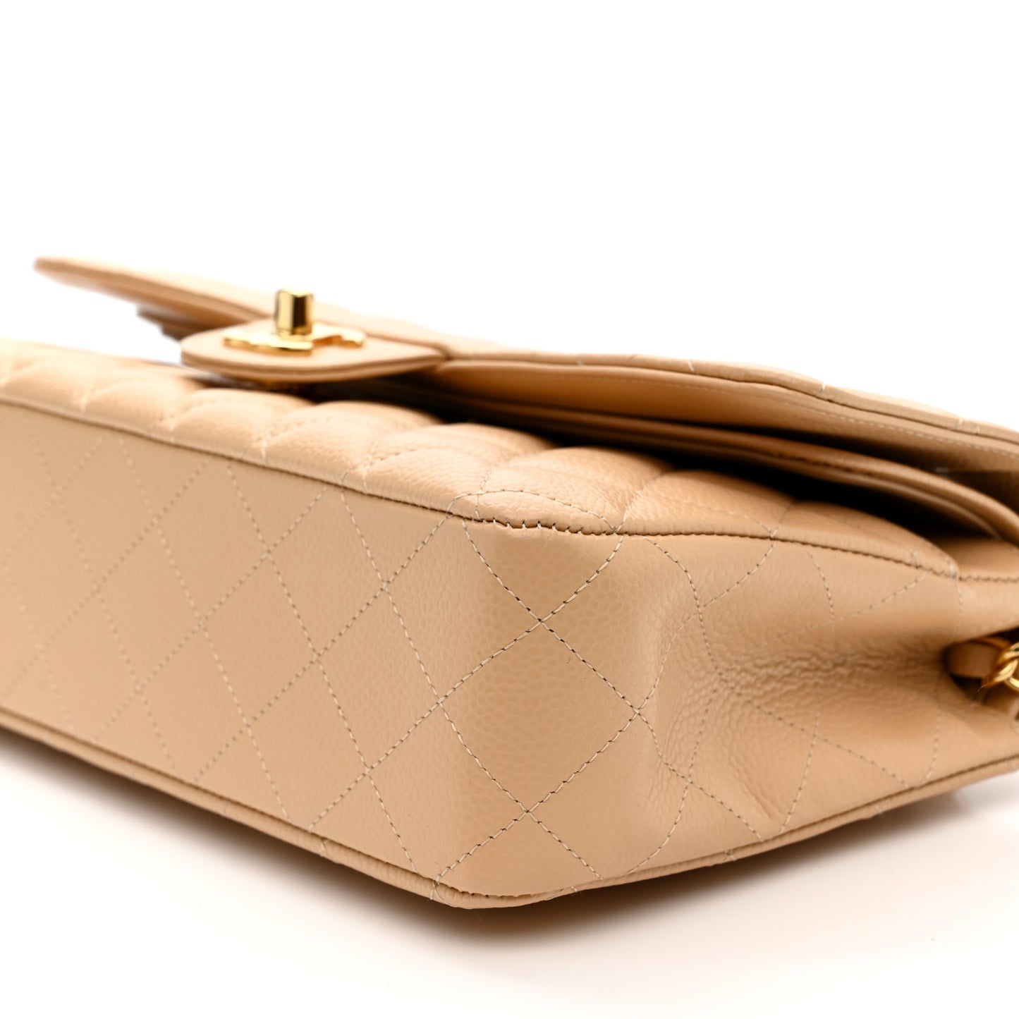 Caviar Quilted Medium Double Flap Beige