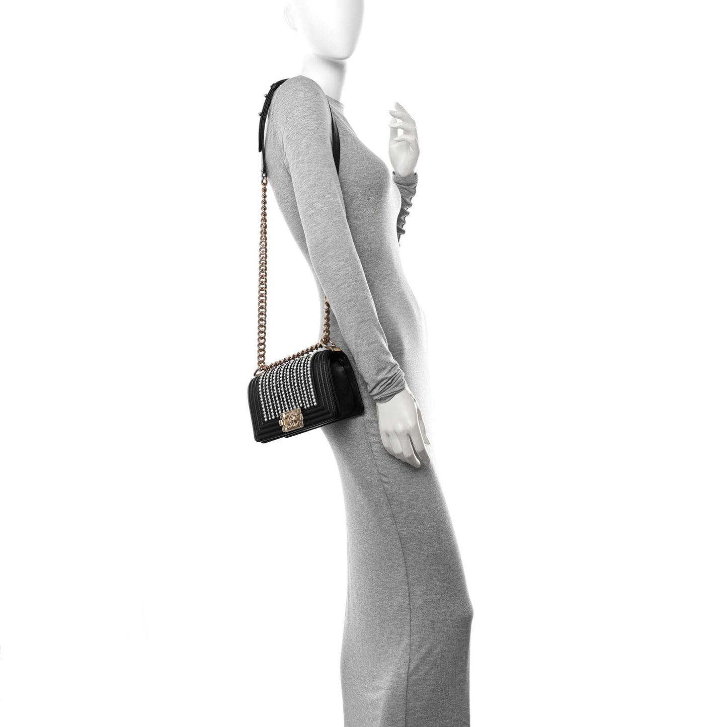 Calfskin Pearl Small Boy Flap Black
