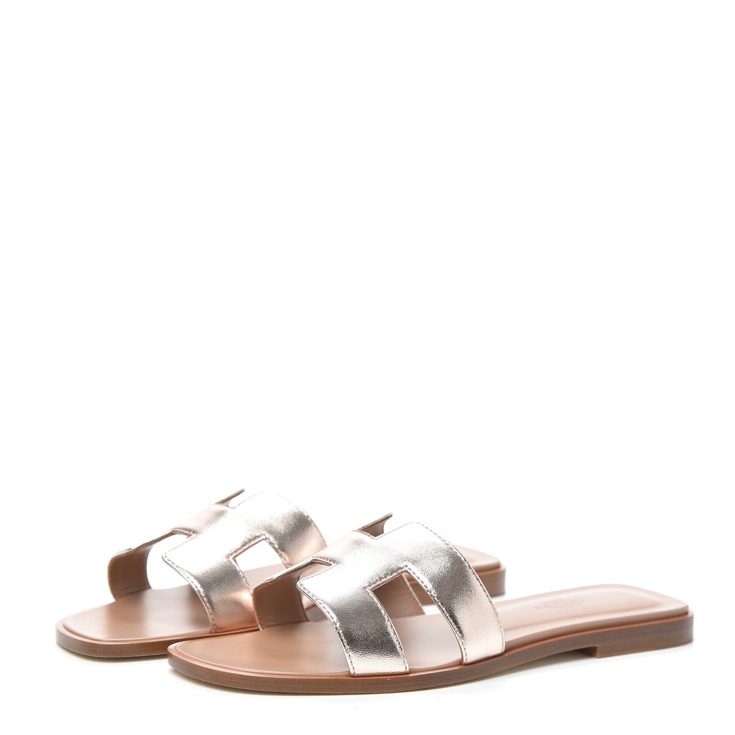 Hermes Metallic Nappa Oran Sandals 37 Rose Dore 3 of 7
