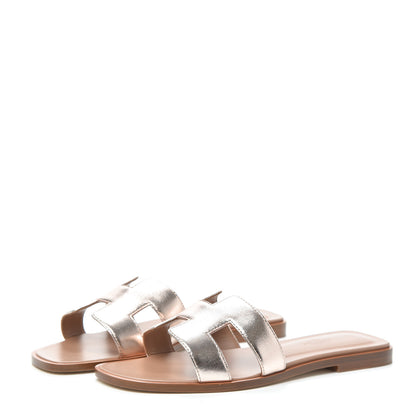 Hermes Metallic Nappa Oran Sandals 37 Rose Dore 3 of 7