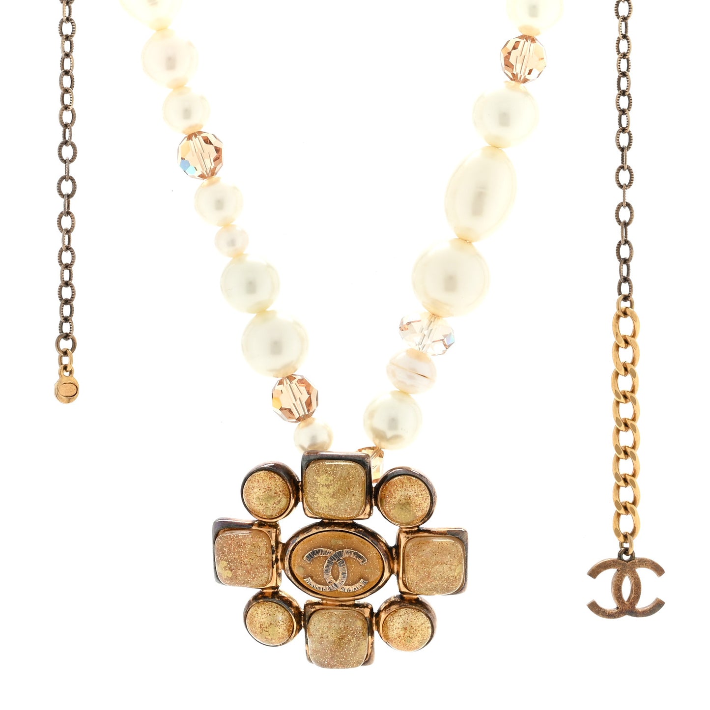 Crystal Pearl Gripoix Necklace Gold