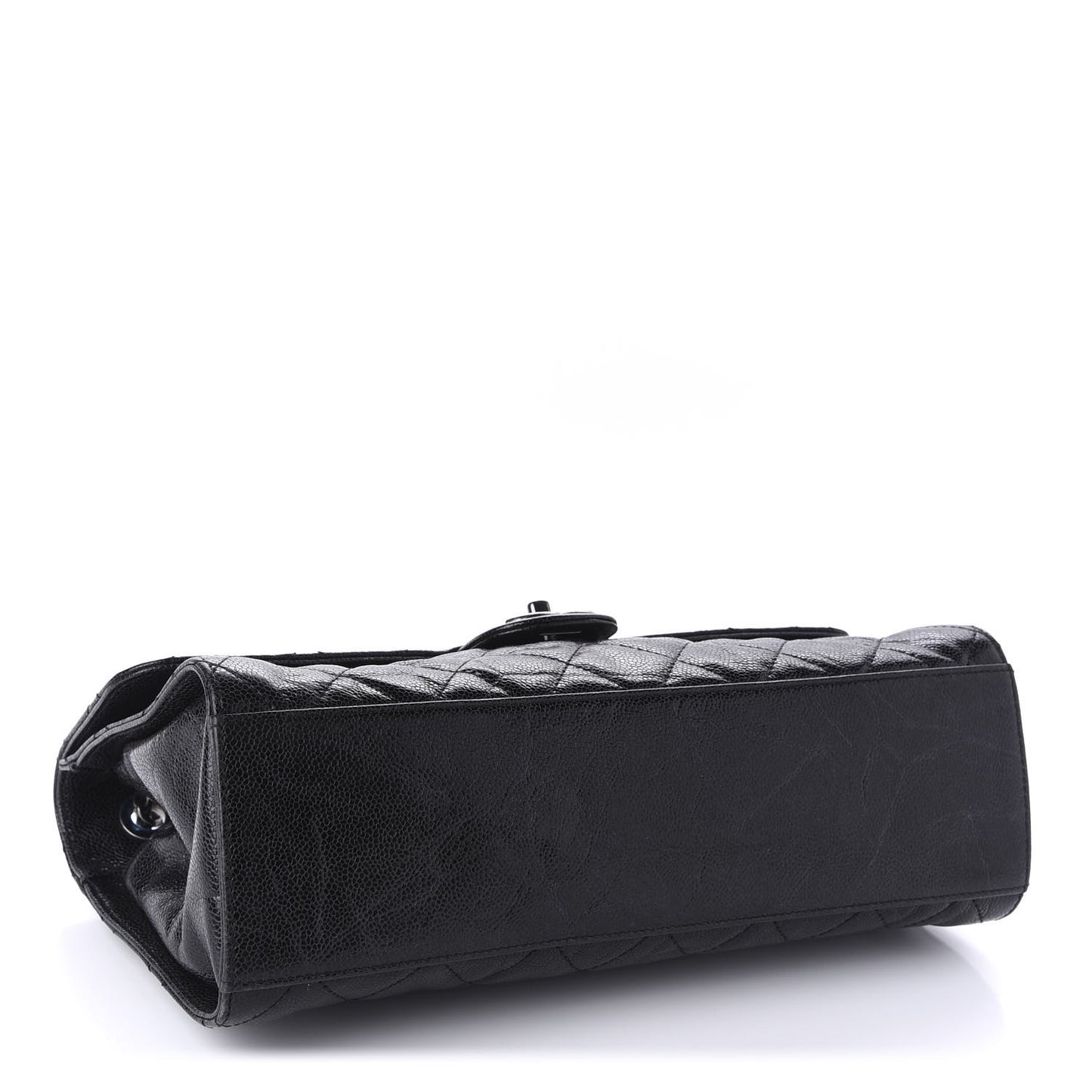 Crumpled Grained Calfskin Jumbo CC Crave Flap Black