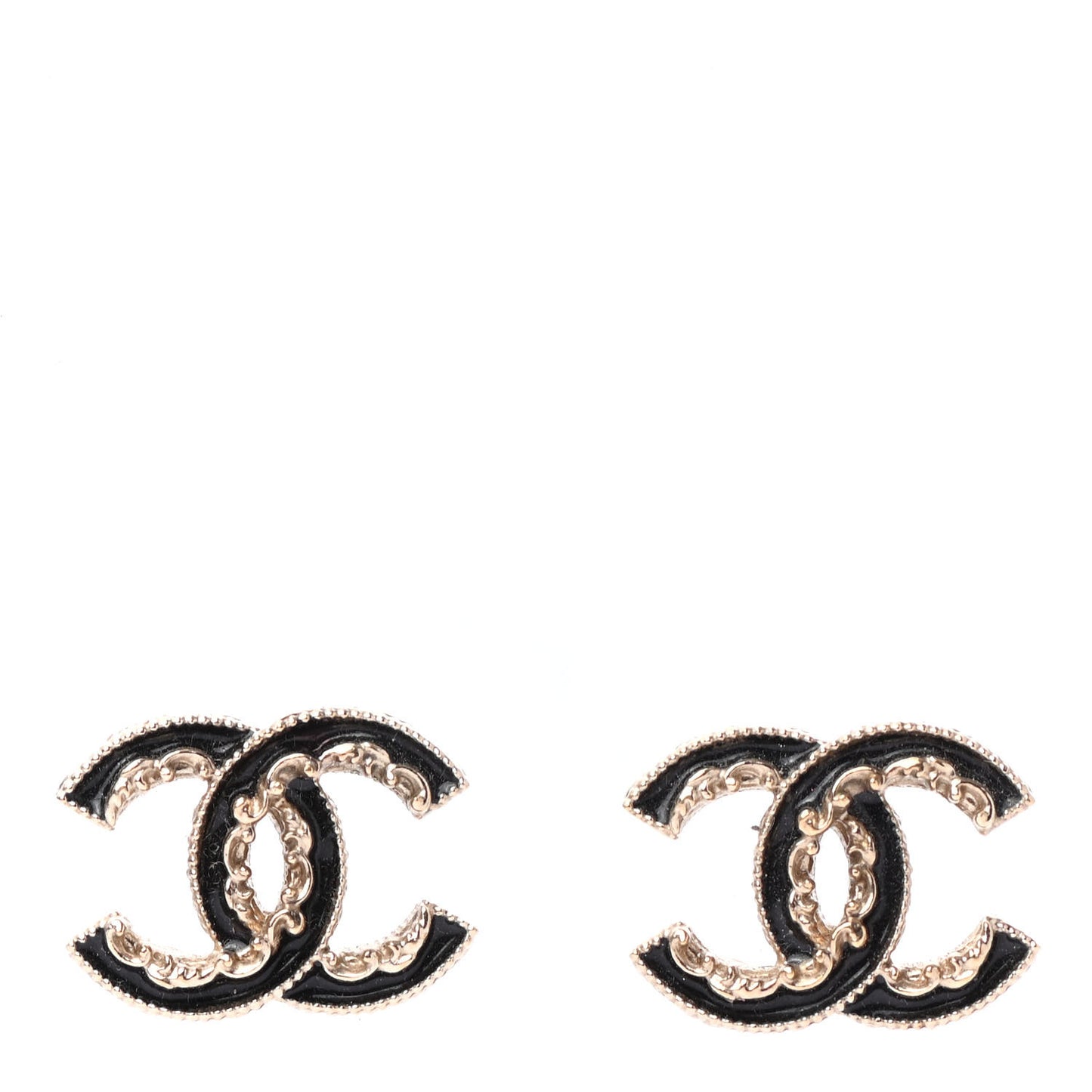 Enamel CC Baroque Earrings Black Gold