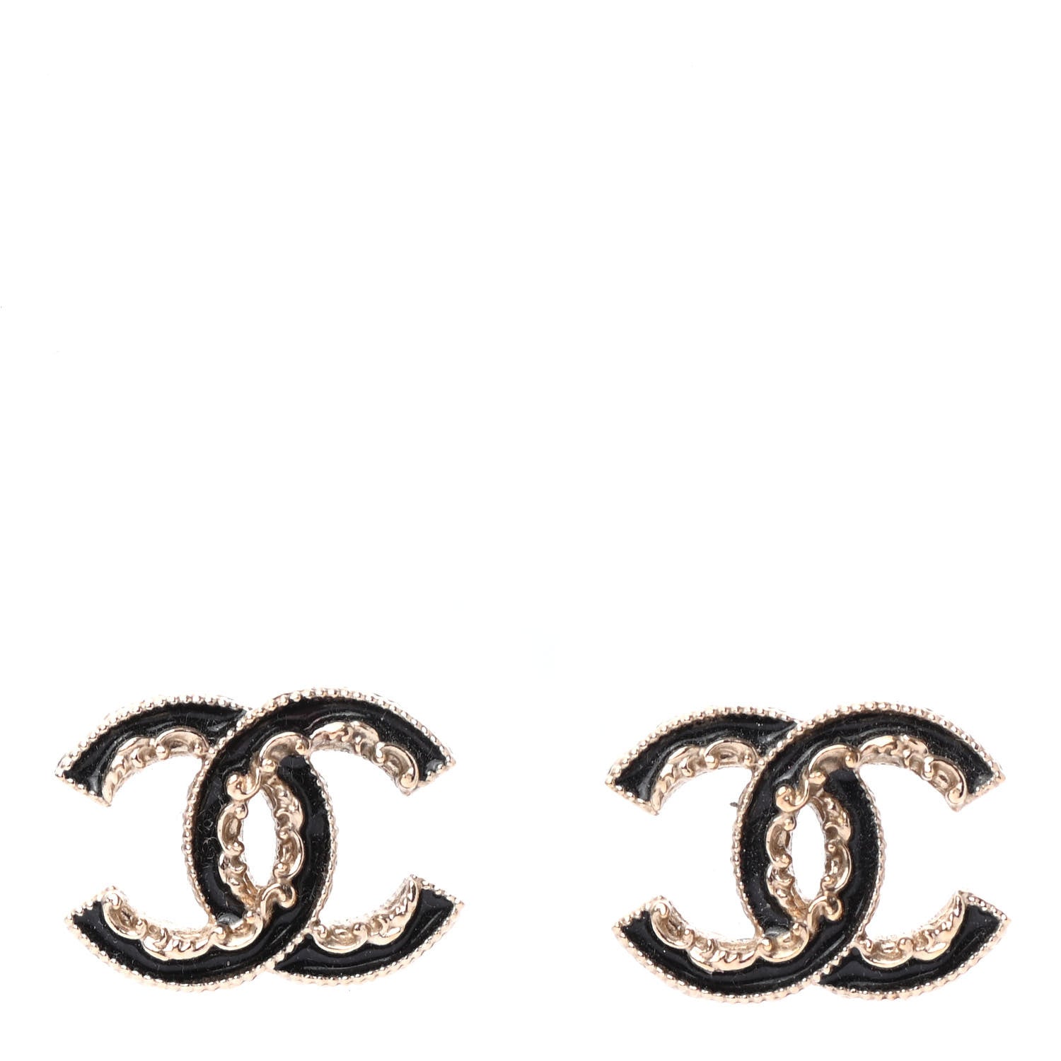 Chanel Enamel CC Baroque Earrings Black Gold 1 of 4