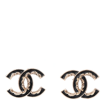 Chanel Enamel CC Baroque Earrings Black Gold 1 of 4