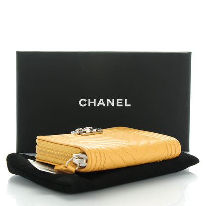 Chanel Calfskin Chevron Quilted Zip Around Boy Coin Purse Wallet Yellow 4 of 7