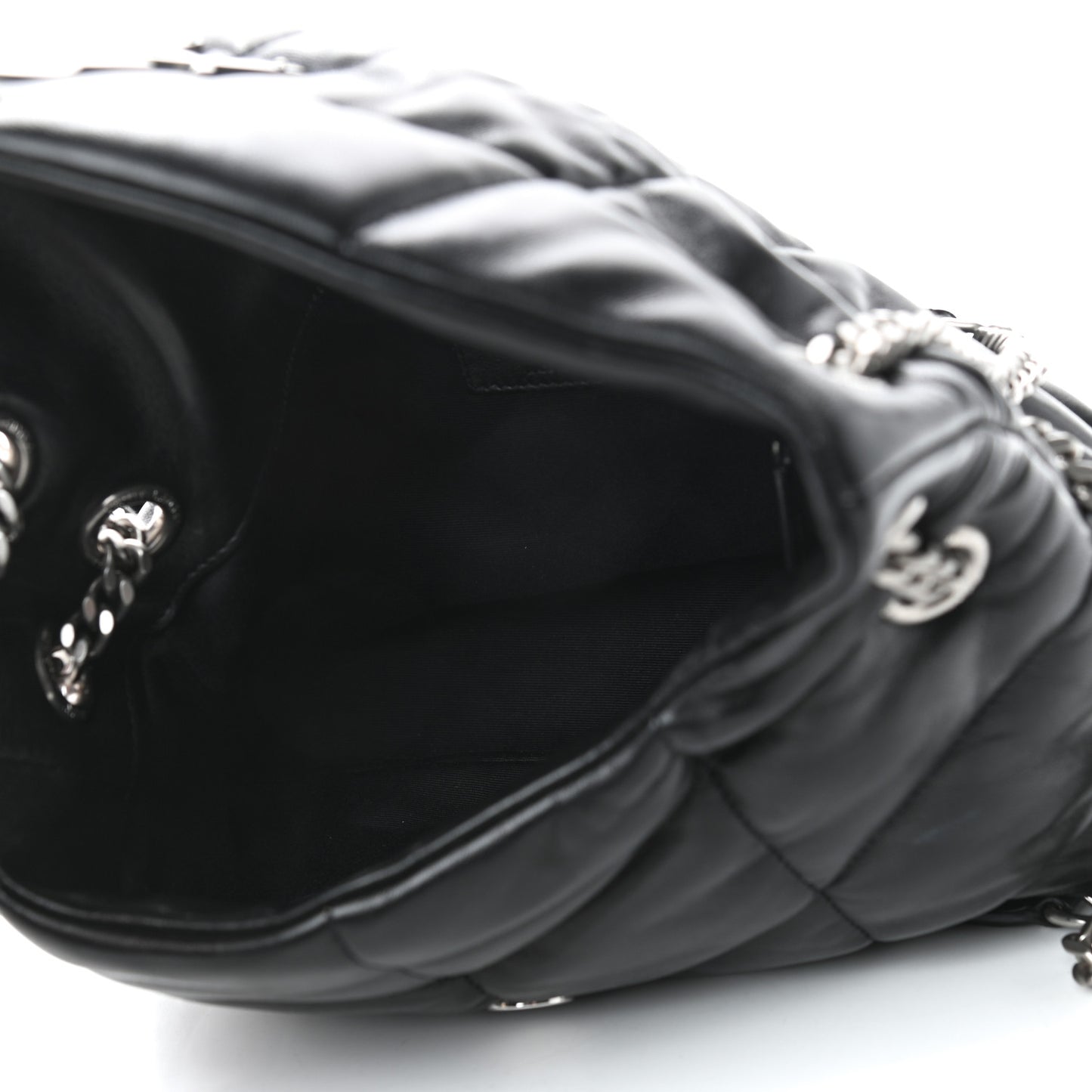 Lambskin Quilted Small Loulou Puffer Monogram Chain Satchel Black