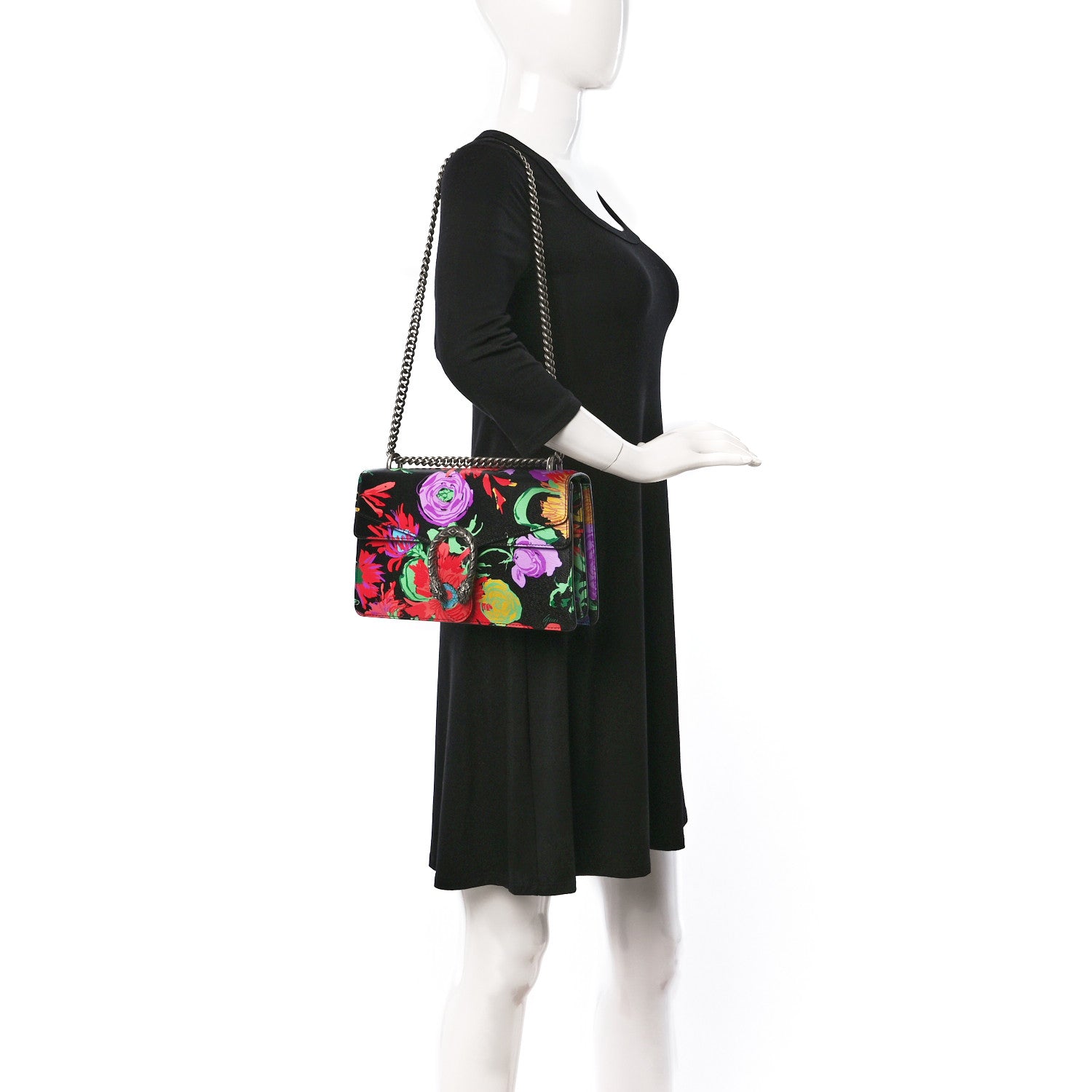 Gucci X KEN SCOTT New Shangai Calfskin Jenny Floral Print Small Dionysus Shoulder Bag Black Pink 2 of 9
