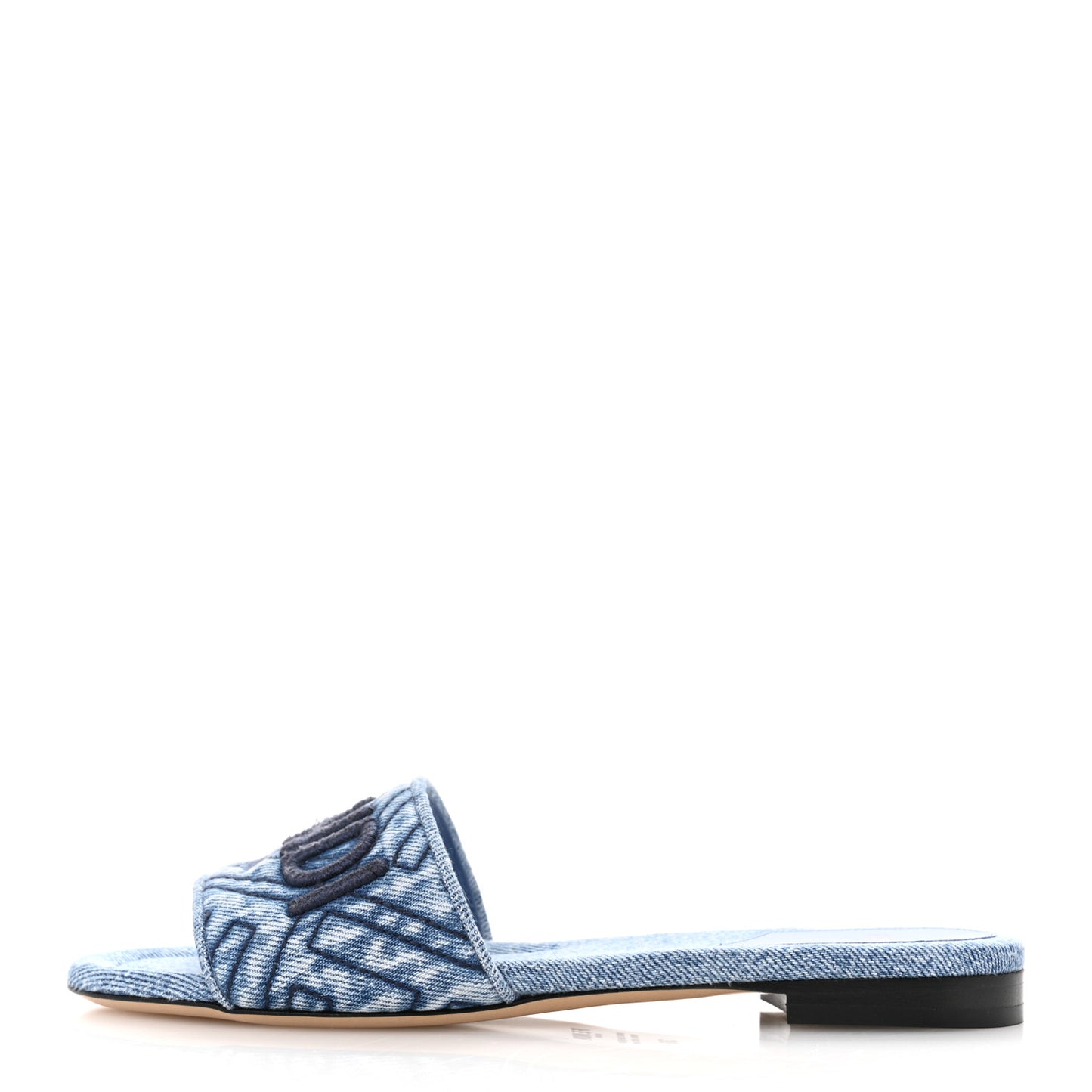 Denim Print Logo Flat Slide Sandals 36 Blue