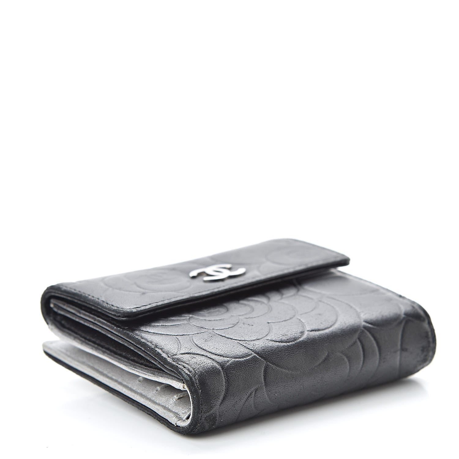 Chanel Lambskin Embossed Camellia French Wallet Black 4 of 11