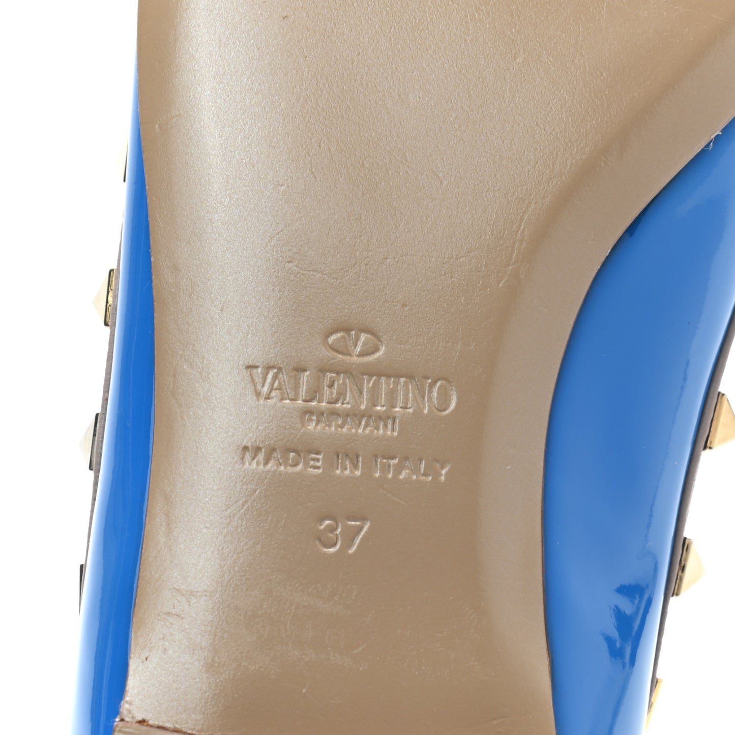 Patent Nappa Rockstud Ballerina Flats 37 Blue Fluo Poudre