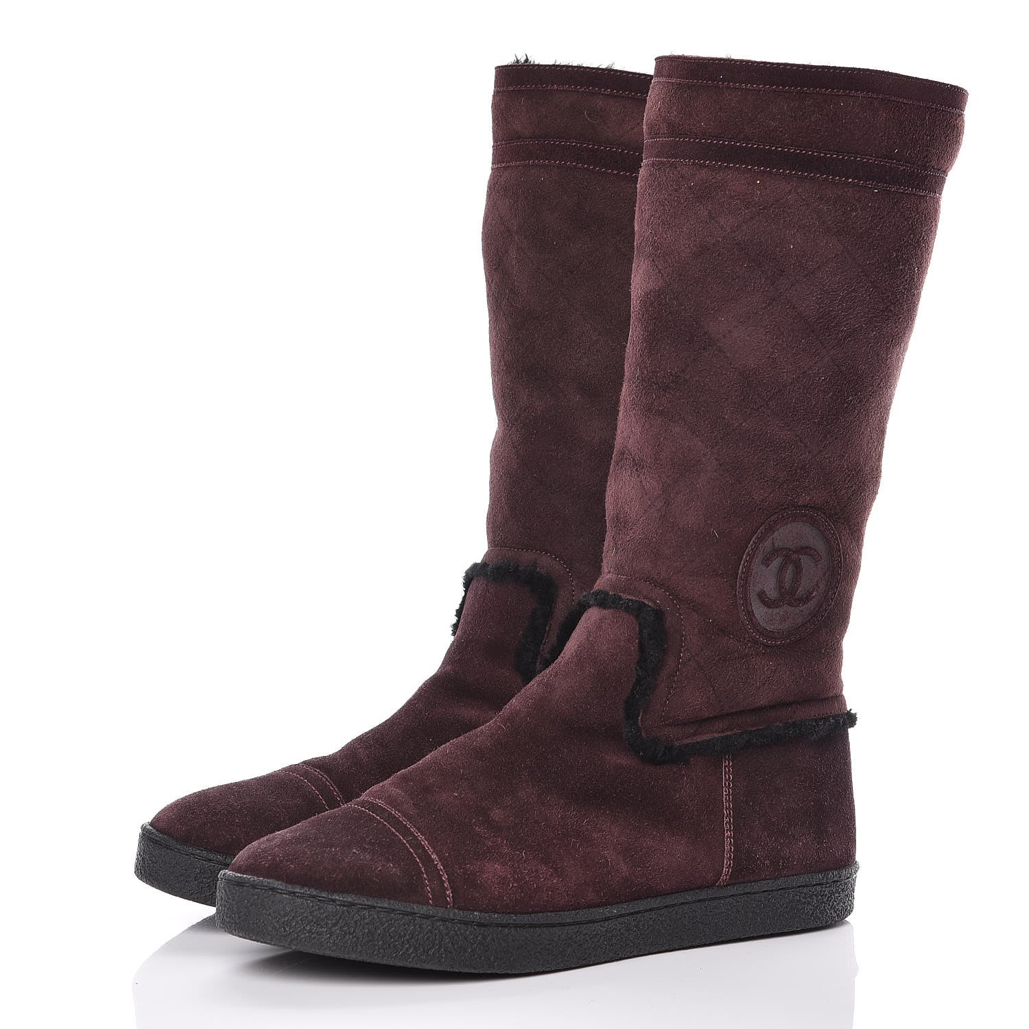 Chanel Suede Logo Boots 41 Burgundy 3 of 13