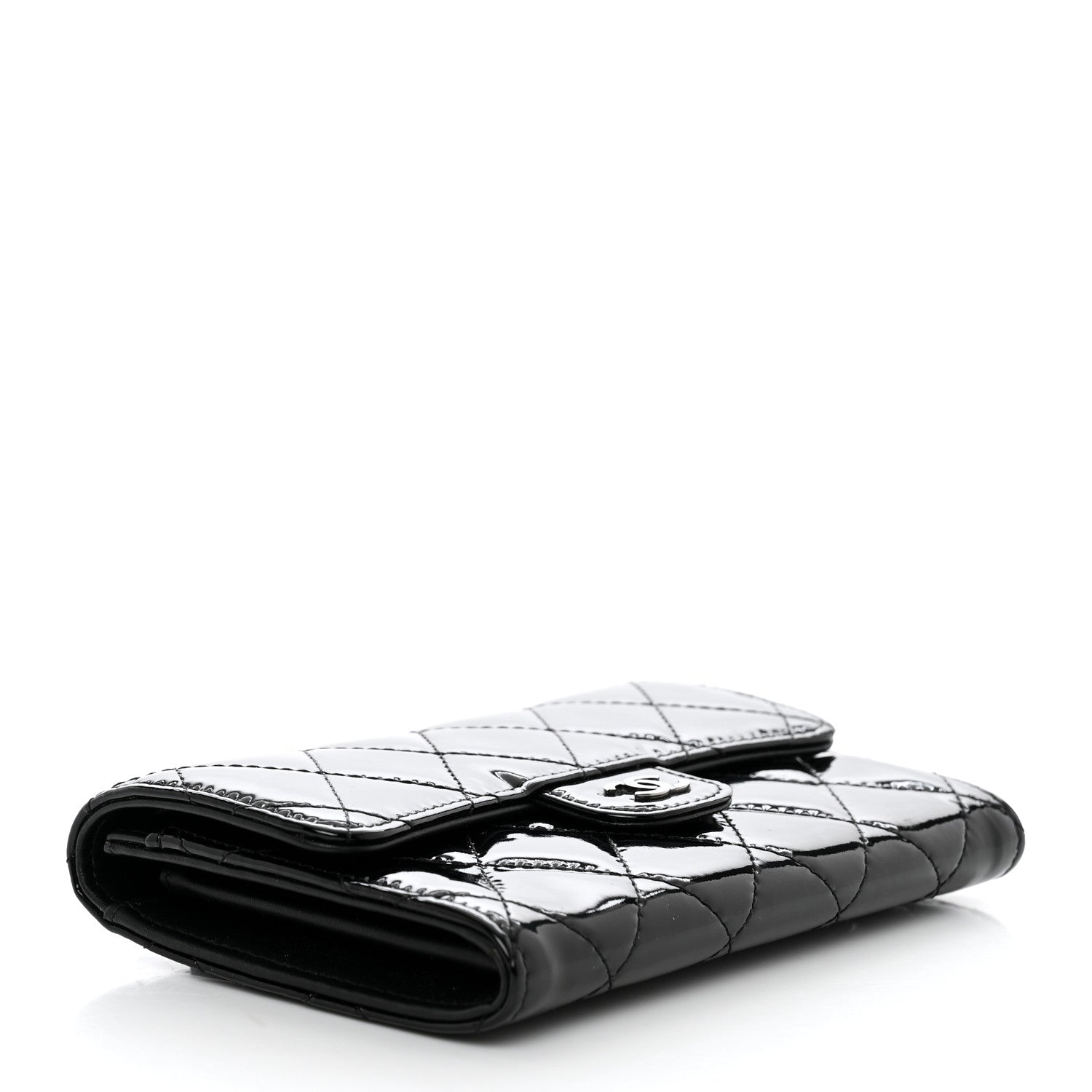 Chanel Patent Calfskin Quilted Small Flap Wallet Black 4 of 8
