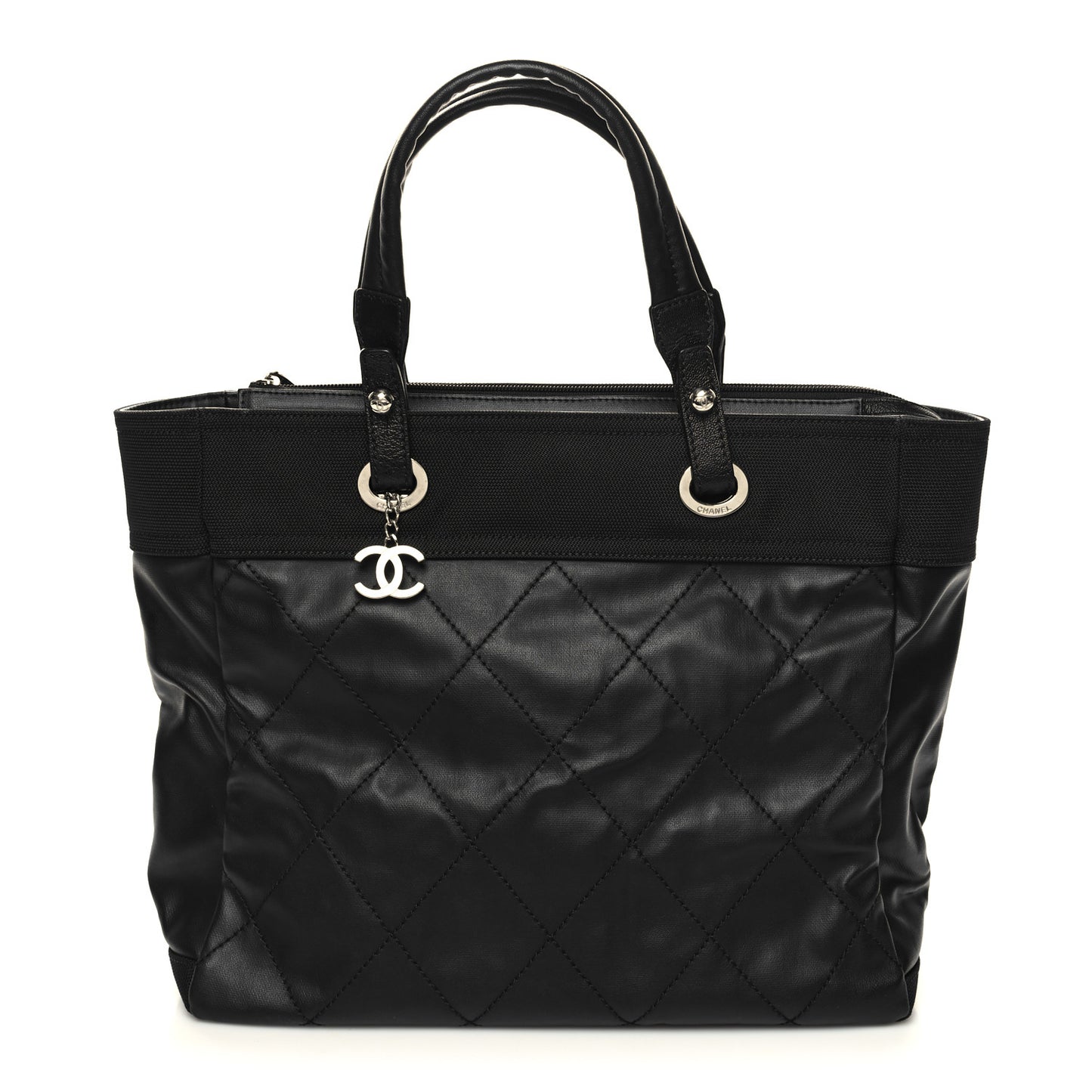 Coated Canvas Quilted Large Paris Biarritz Tote Black