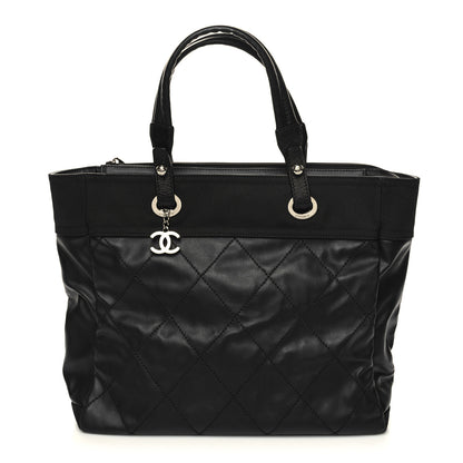 Chanel Coated Canvas Quilted Large Paris Biarritz Tote Black 1 of 10