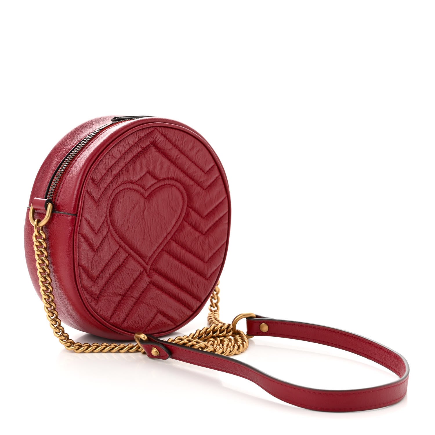 Gucci Glazed Calfskin Matelasse Heart Mini GG Marmont Round Shoulder Bag Romantic Cerise 3 of 10
