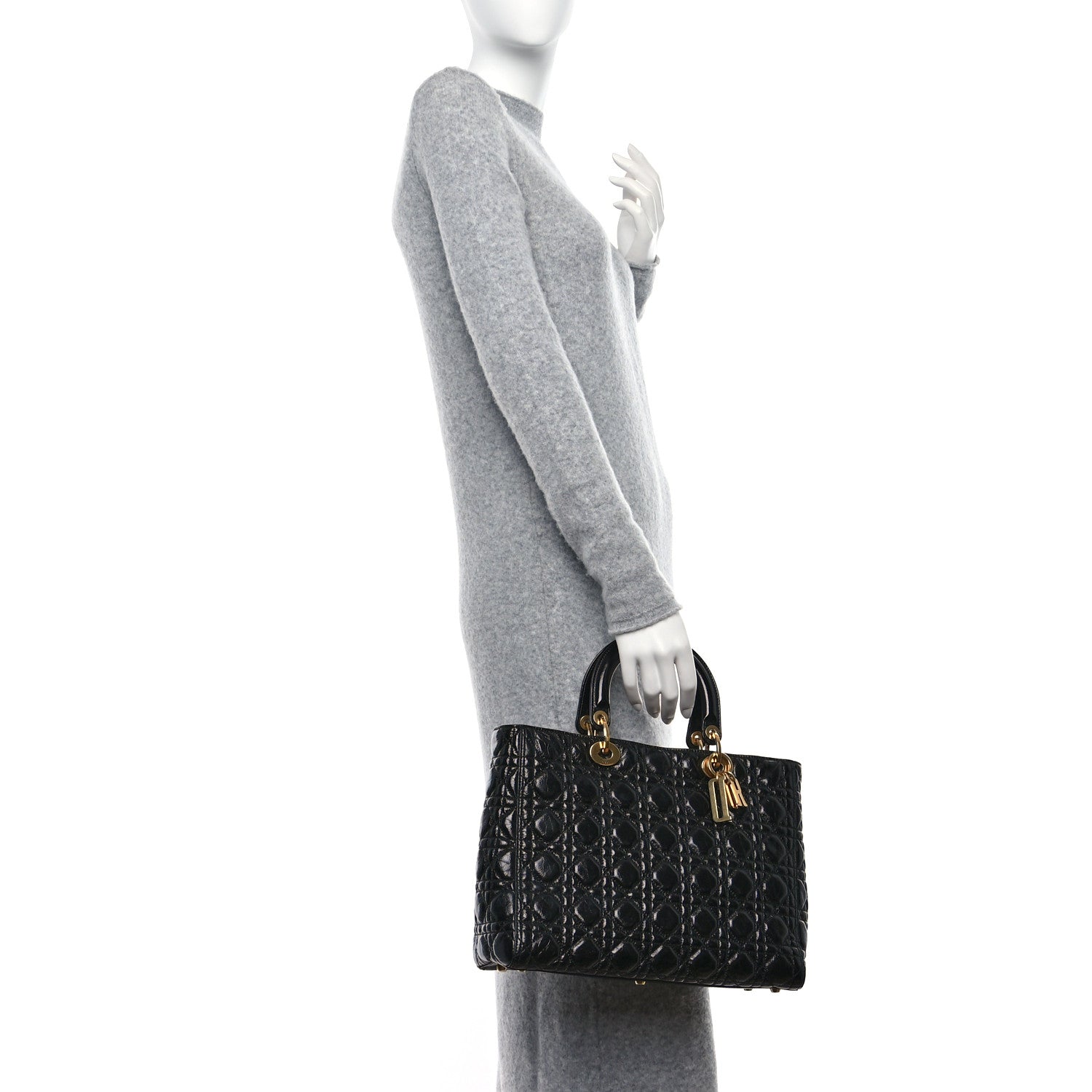 Christian Dior Grained Calfskin Cannage Large Supple Lady Dior Black 2 of 9