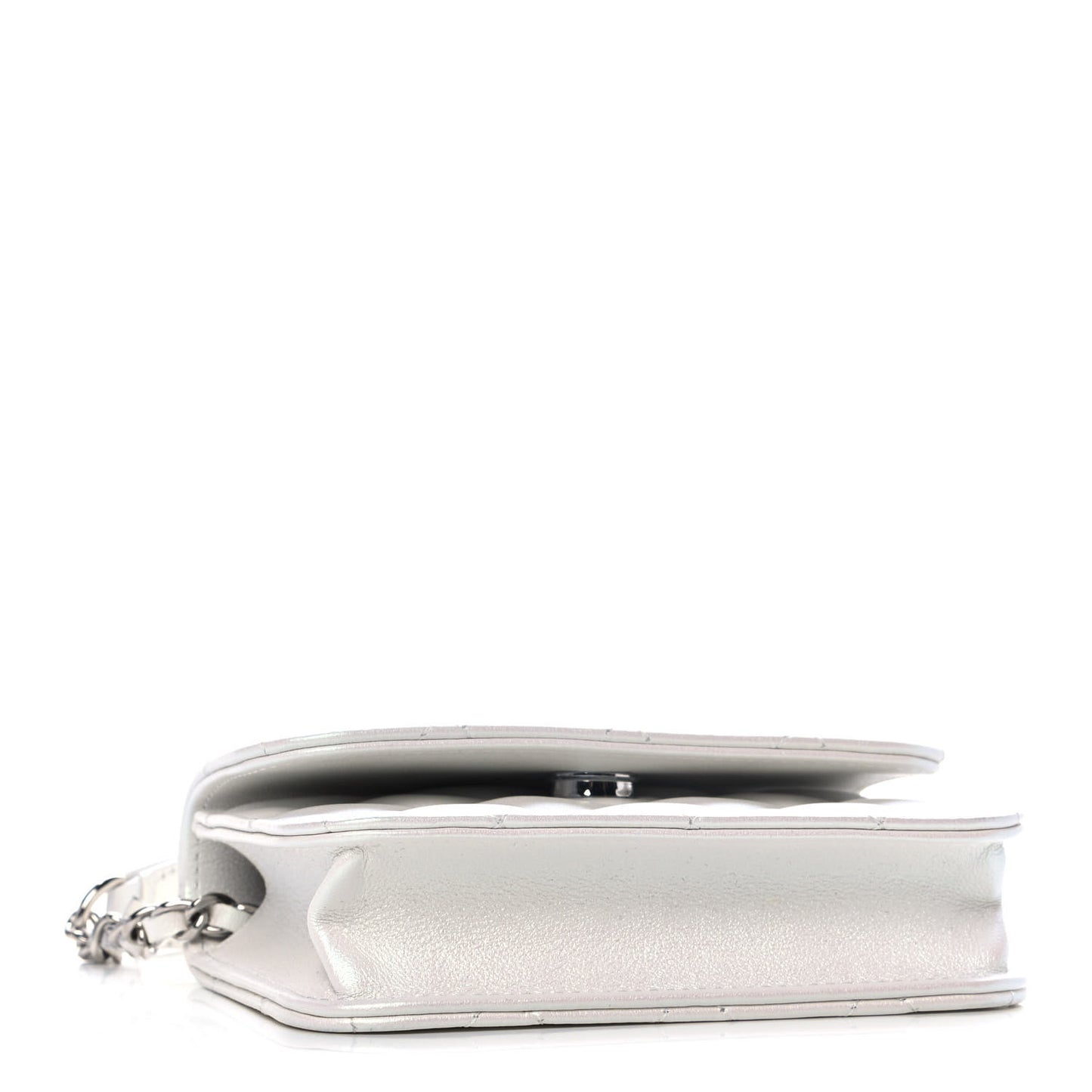 Iridescent Lambskin Quilted Coco Bow Clutch With Chain White