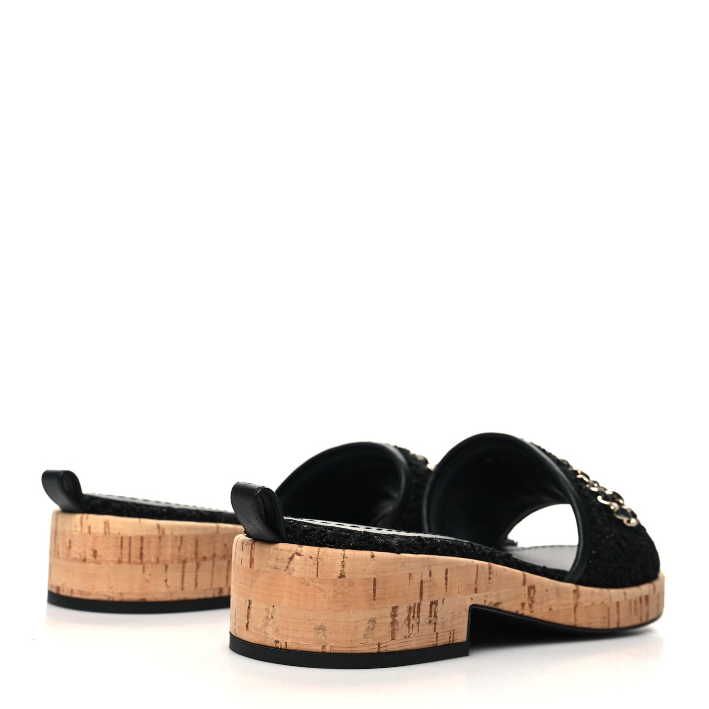 Tweed Cork CC Chain Mule Sandal 37 Black