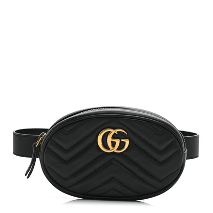 Gucci Calfskin Matelasse GG Marmont Belt Bag 85 34 Black 1 of 10