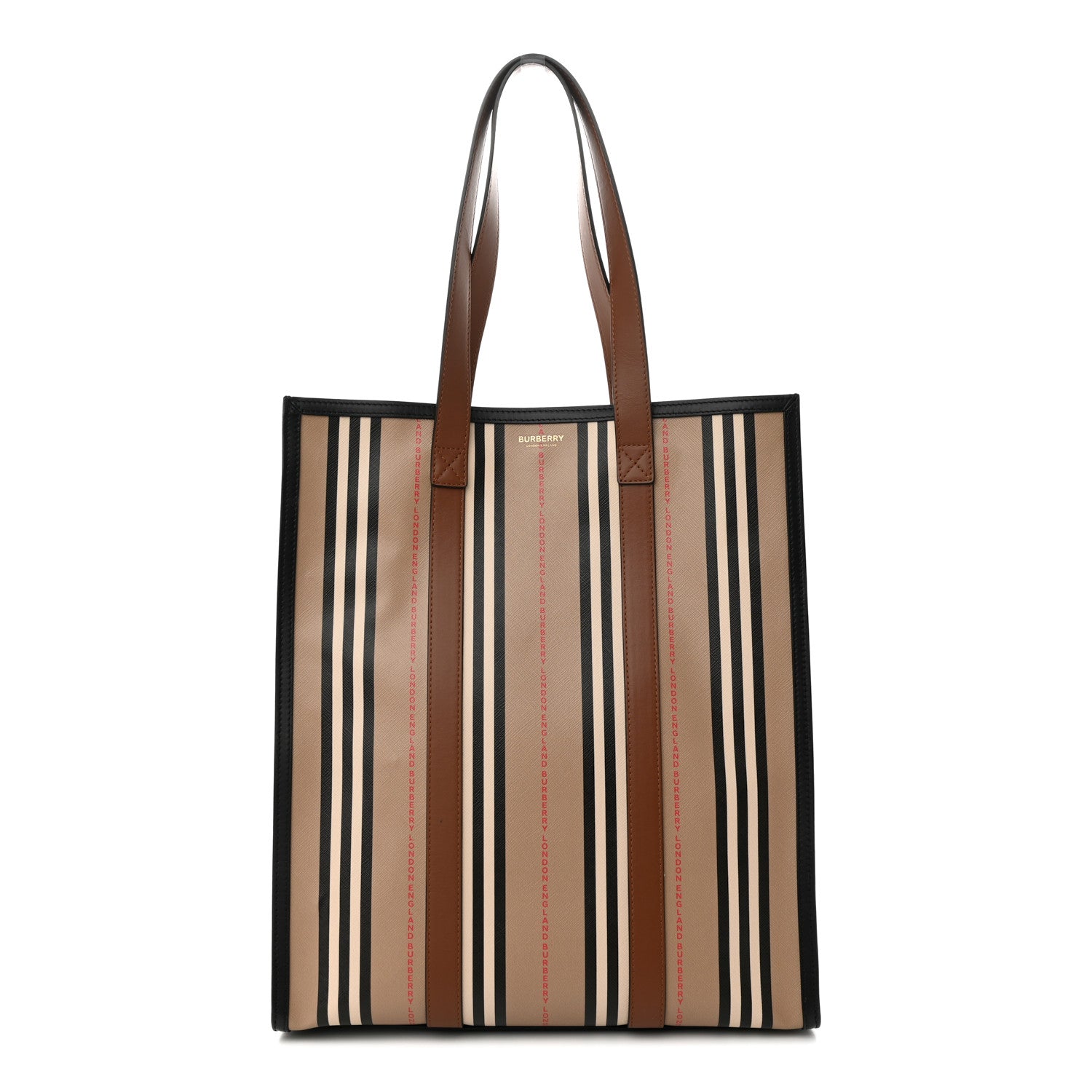 Burberry E-Canvas Stripe Book Tote Tan Archive Beige 1 of 9
