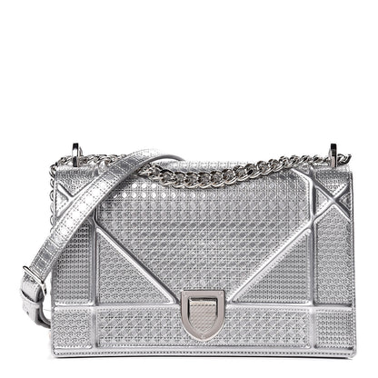 Christian Dior Metallic Patent Micro-Cannage Medium Diorama Flap Bag Silver 1 of 17