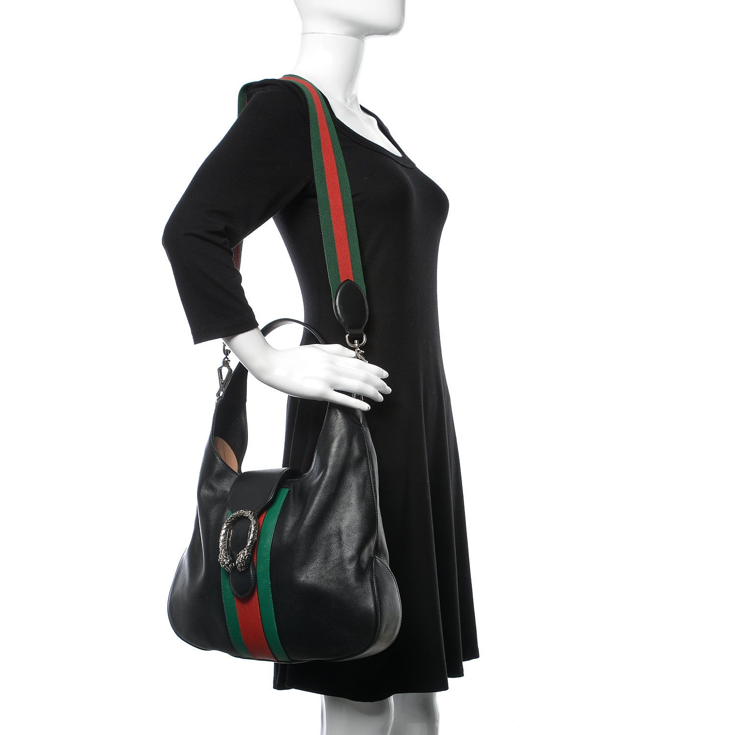 Gucci Calfskin Web Stripe Medium Dionysus Hobo Black 2 of 16