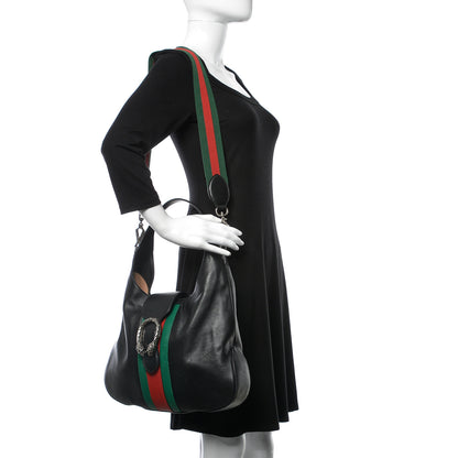 Gucci Calfskin Web Stripe Medium Dionysus Hobo Black 2 of 16