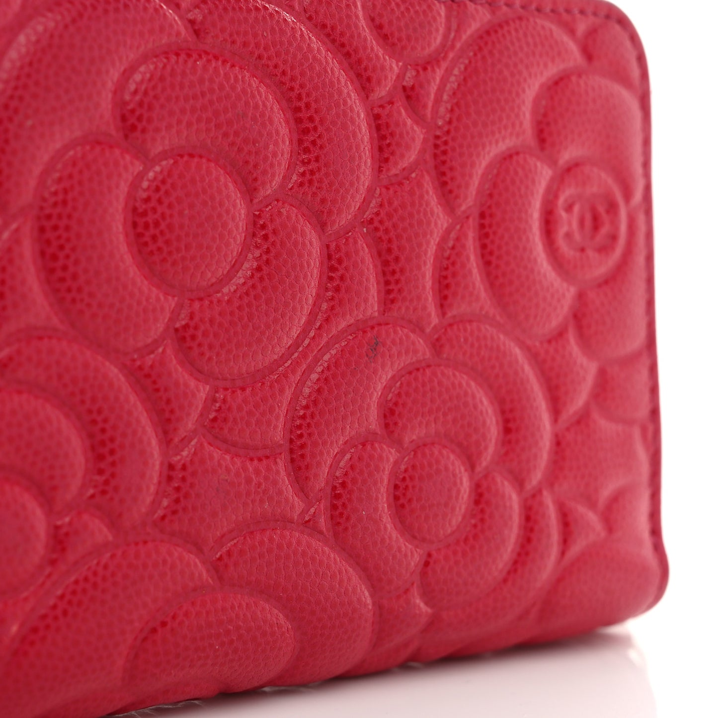 Caviar Camellia Embossed Large Zip Around Gusset Wallet Pink