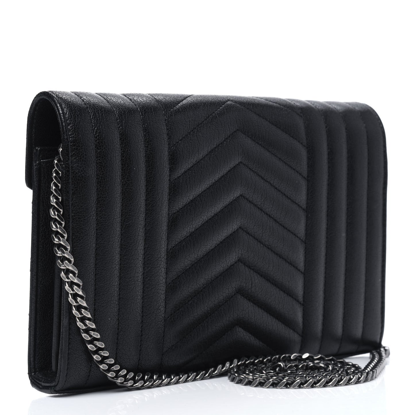Sheepskin Tri-Quilt Monogram Envelope Chain Wallet Black